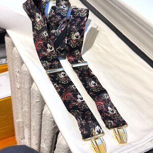 🖤✨ Rare Vintage Disney Mickey Mouse Silk Suspenders – Luxe with a Rebel Wink ✨